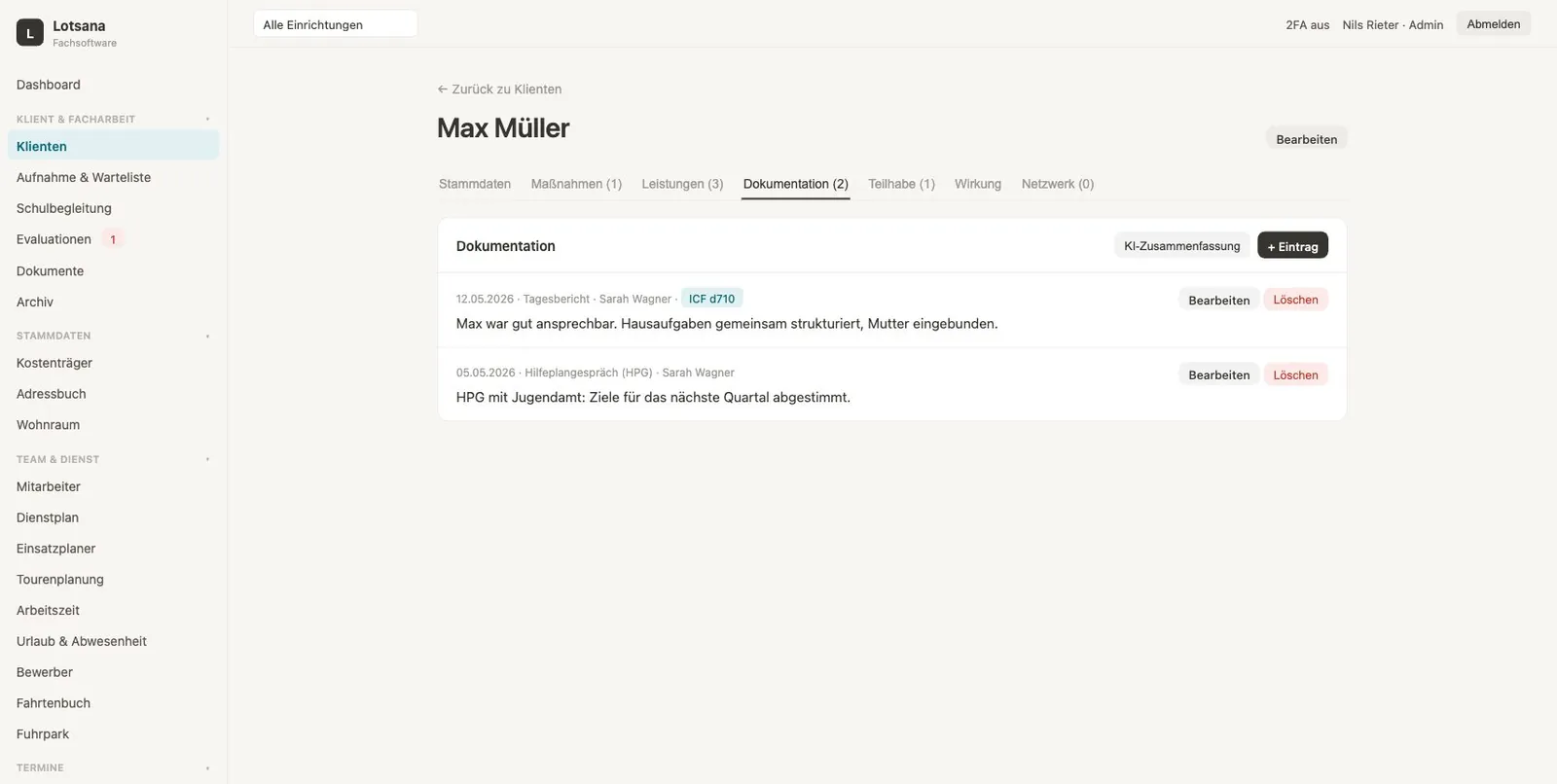 Dokumentation in der Klientenakte